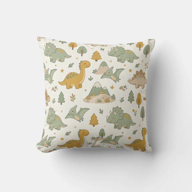 Cute Boho Dinosaur Pattern Pillow (Front)