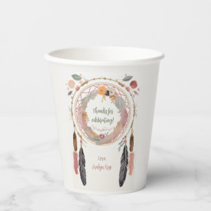 Cute Boho Dreamcatcher Baby Shower Party Paper Cups