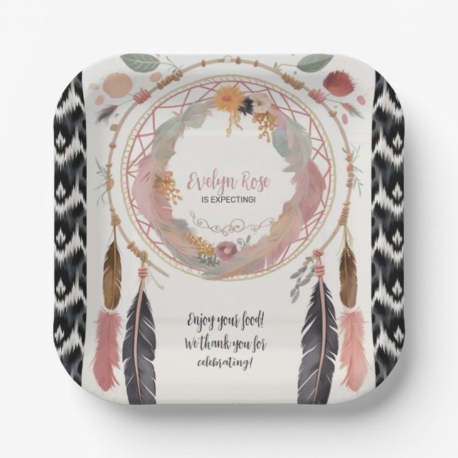 Cute Boho Dreamcatcher Baby Shower Party  Paper Plates (Front)