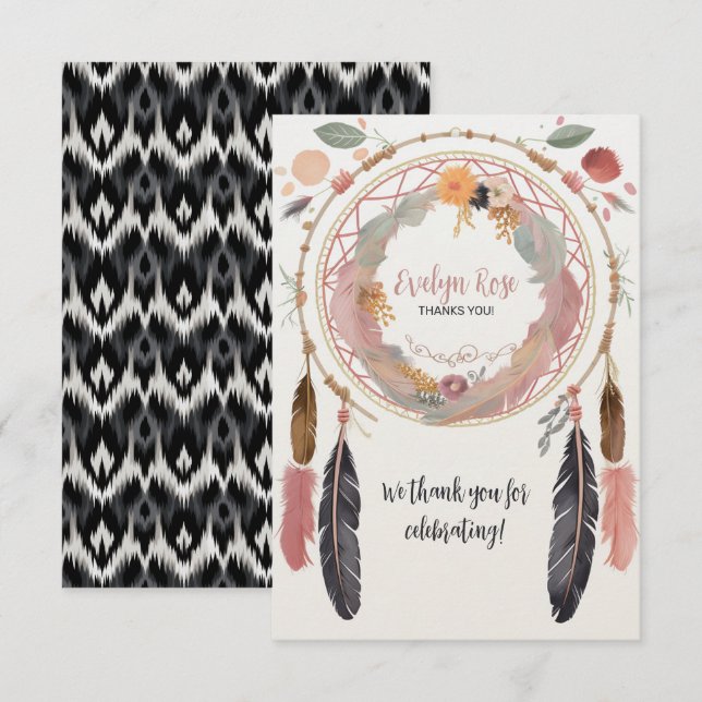 Cute Boho Dreamcatcher Baby Shower Party  Thank You Card (Front/Back)