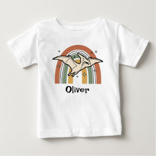 Cute Boho Earth Tone Flying Dinosaur & Rainbow Baby T-Shirt