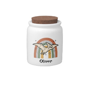 Cute Boho Earth Tone Flying Dinosaur & Rainbow Candy Jar