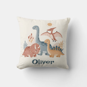 Cute Boho Earth Tone Watercolor Dinosaurs Throw Pillow
