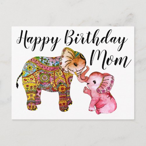 Cute Boho Elephant Happy Birthday Mother Postcard