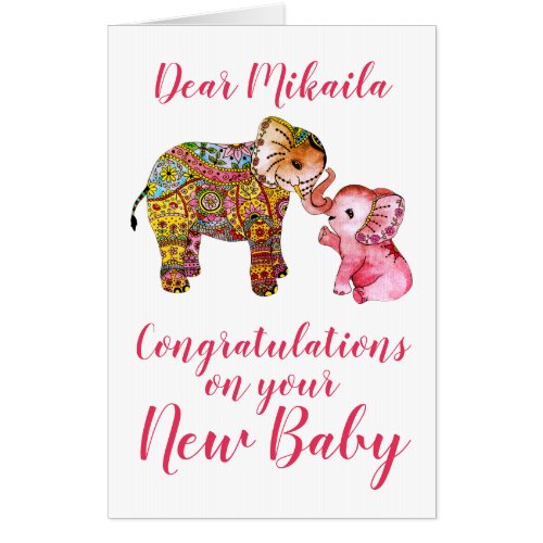 Cute Boho Elephants New Baby Congratulations Large Card