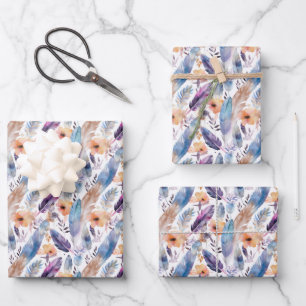 cute Boho feathers flowers tiled party Wrapping Paper Sheets