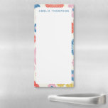 Cute Boho Floral Border Personalized Name Blue Magnetic Notepad<br><div class="desc">Brighten up your day with this adorable folk-style design featuring Scandinavian-inspired flowers in vibrant red, blue, yellow, and pink. Personalized with your name, this cheerful pattern adds a playful and unique touch to your accessories, stationery, or decor. Perfect as a thoughtful gift or a fun way to showcase your personality!...</div>