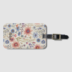 Cute Boho Floral Botanical Personalize Name Luggage Tag