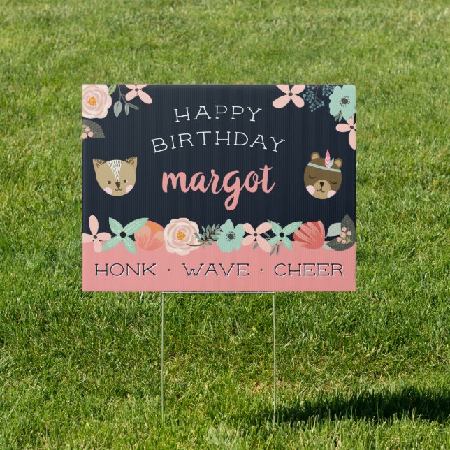 Cute Boho Floral Kids Drive By Birthday Sign (Insitu)