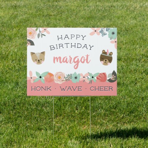 Cute Boho Floral Kids Drive By Birthday Sign