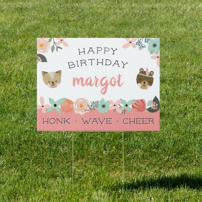 Cute Boho Floral Kids Drive By Birthday Sign (Insitu)