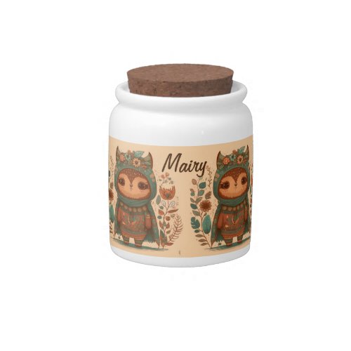 Cute boho floral owl custom  giant  candy jar