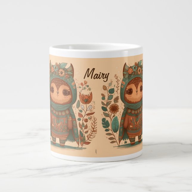 Cute boho floral owl custom  giant coffee mug (Front)