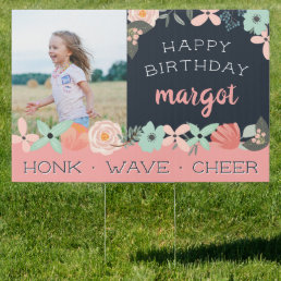 Cute Boho Floral Photo Kids Drive By Birthday Sign