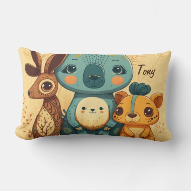 Cute boho floral rabbit lumbar pillow (Front)