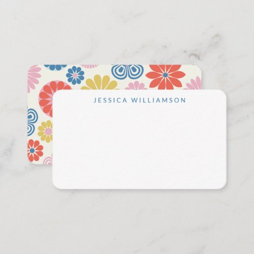 Cute Boho Flower Blue Custom Name Gift Enclosure Note Card