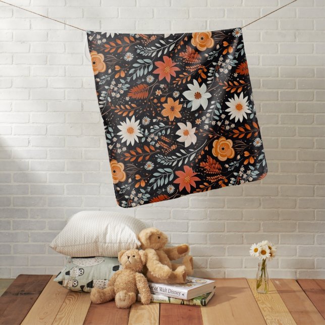 Cute Boho Flower Pattern, Whimsical Floral Boho  Baby Blanket (In Situ)