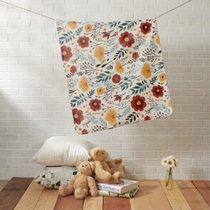 Cute Boho Flower Pattern, Whimsical Floral Boho Baby Blanket