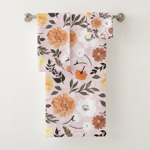 Cute Boho Flowers Autumn Botanical Design Bath Towel Set