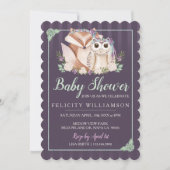Cute Boho Forest Fox & Owl Baby Shower Invitation (Front)