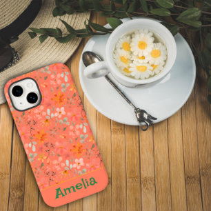 Cute  boho garden pink orange pattern name  Case-Mate iPhone 14 case