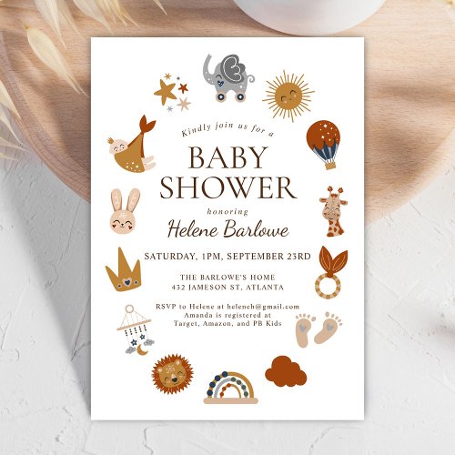 Cute Boho Gender Neutral Baby Shower Invitation