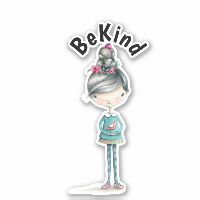 Cute BOHO Girl "Be Kind" Sticker (Front)