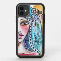Cute Boho Girl Colorful Whimsical Watercolor Artsy OtterBox Symmetry iPhone 11 Case