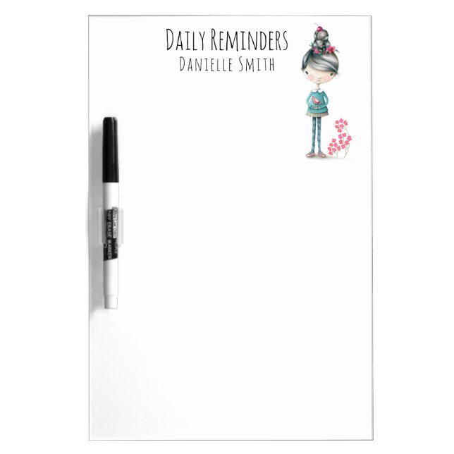 Cute Boho Girl With Bird Dry Erase Board (Front)