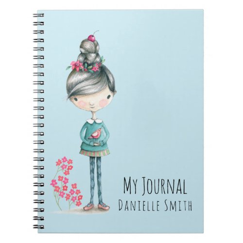 Cute Boho Girl With Bird Notebook