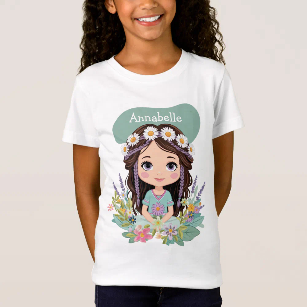 Cute Boho Girl with Daisies in Aqua