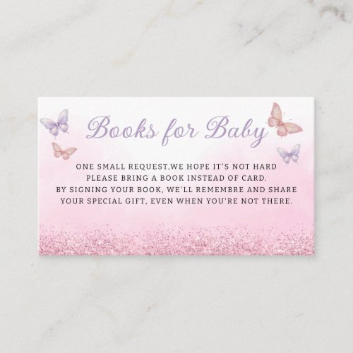Cute Boho Glitter butterfly books for baby ticket Enclosure Card