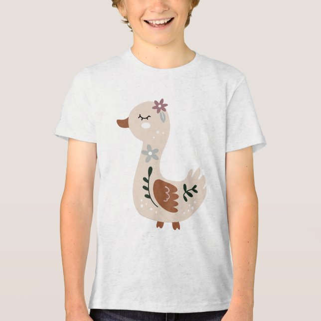 Cute Boho Goose Illustration in Neutral Pastel  Tri-Blend Shirt (Front)