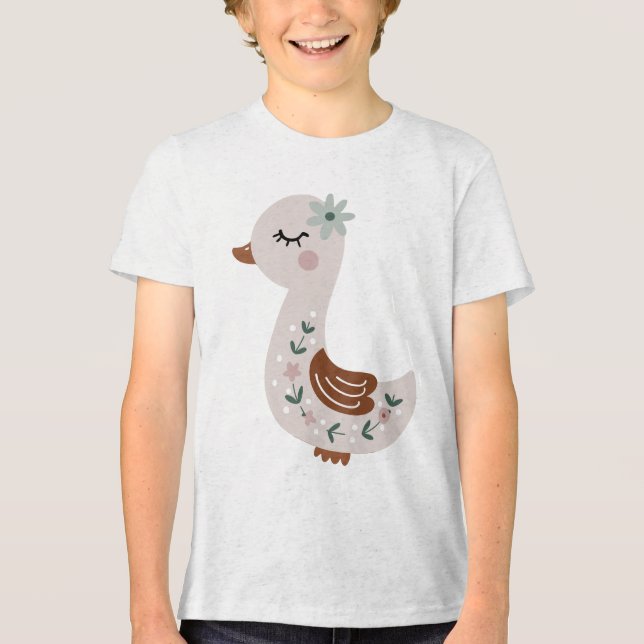 Cute Boho Goose with Floral Details Pastel Tri-Blend Shirt (Front)