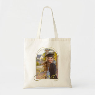 Cute BOHO Grad with Golden Arch Photo and Year Tote Bag