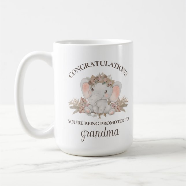 Cute Boho Grandma Pregnancy Announcement Mug (Left)
