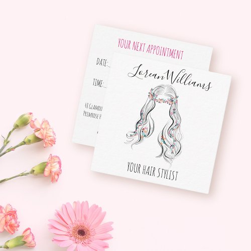 Cute Boho Hairstyle Wedding Hair Stylist Floral   Appointment Card