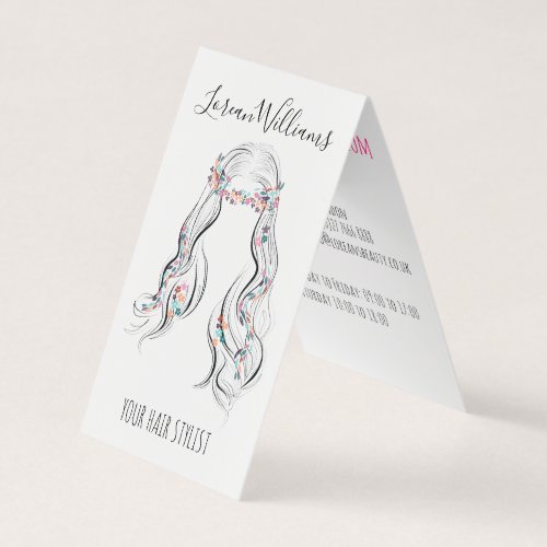 Cute Boho Hairstyle Wedding Hair Stylist Floral   Business Card