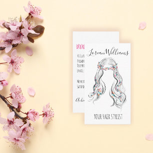 Cute Boho Hairstyle Wedding Hair Stylist Floral   Business Card