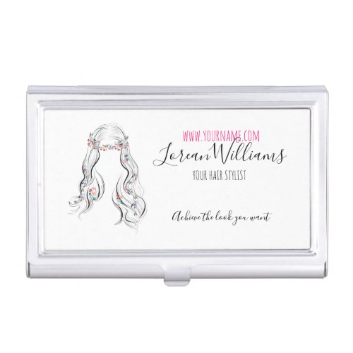 Cute Boho Hairstyle Wedding Hair Stylist Floral   Business Card Case