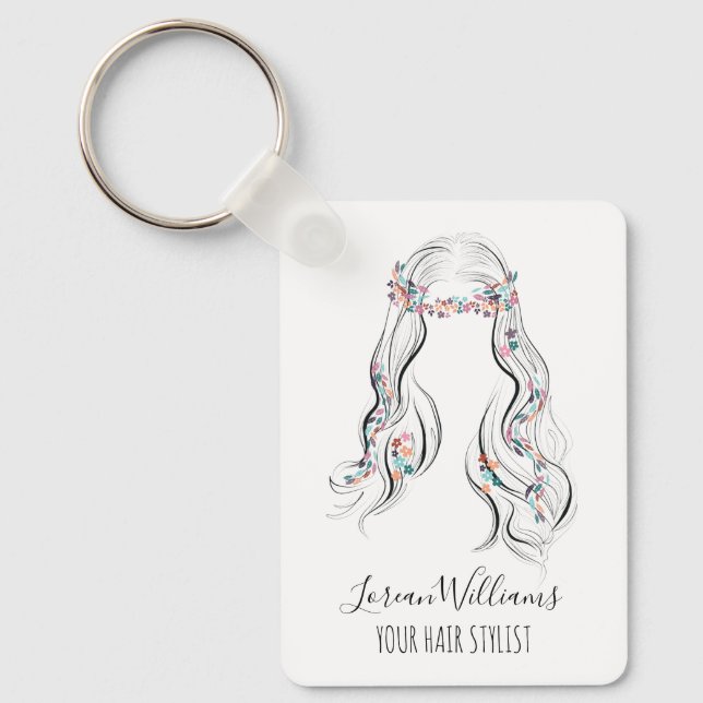 Cute Boho Hairstyle Wedding Hair Stylist Floral QR Keychain (Front)