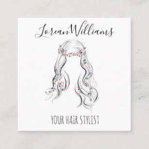 Cute Boho Hairstyle Wedding Hair Stylist Floral   Square Business Card