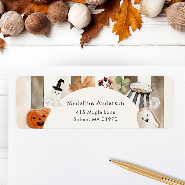 Cute Boho Halloween Ghost Pumpkin Baby Shower Label (Creator Uploaded)