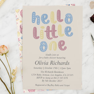Cute Boho Hello Little One Baby Shower Invitation