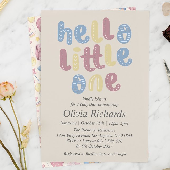 Cute Boho Hello Little One Baby Shower Invitation (Creator Uploaded)