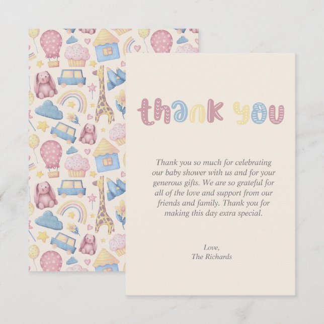 Cute Boho Hello Little One Baby Shower Thank You Card (Front/Back)