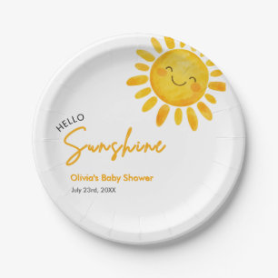 Cute Boho Hello Sunshine Baby Shower Paper Plates