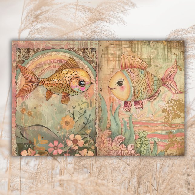Cute Boho Hippie Watercolor Fish Junk Journal  Tissue Paper (Creator Uploaded)