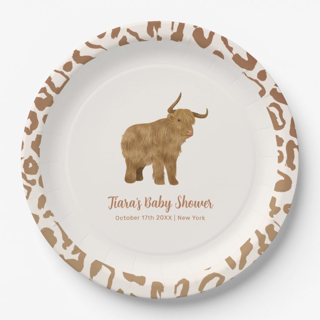Cute Boho Holy Cow Western Baby Shower Paper Plates (Front)