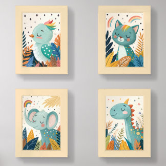 Cute Boho Jungle Animals Nursery Art Prints - Bird
